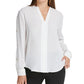 DKNY Women's Buttoned-Sleeve Pleated-Placket Top White Size Medium