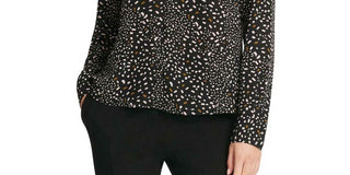 DKNY Women's Confetti-Print Twist-Neck Top Dark Gray Size M