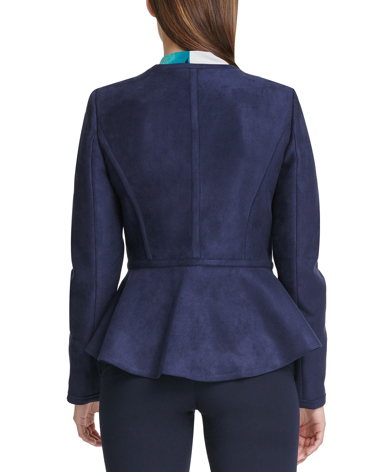 DKNY Women's Faux-Suede Zip-Front Peplum Jacket Navy Size 14