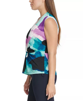 DKNY Women's V-Neck Knotted Twist Top Black Size Large