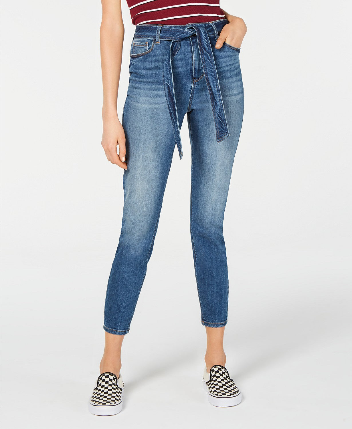 Vanilla Women's Star Belted Ankle Jeans Blue Size 5