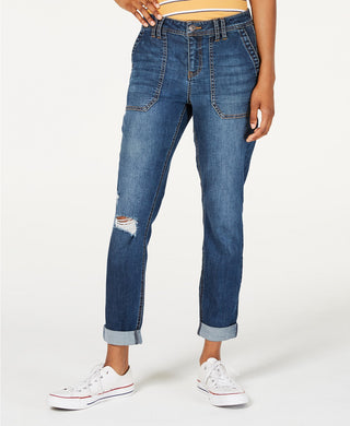 Vanilla Star Women's Ripped Cuffed Jeans Blue Size 0