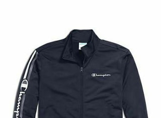 Champion Men's Logo-Stripe Track Jacket Blue Size XX Large