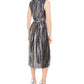 Vince Camuto Women's Metallic Pleat Sleeveless Dress Blue Size 14