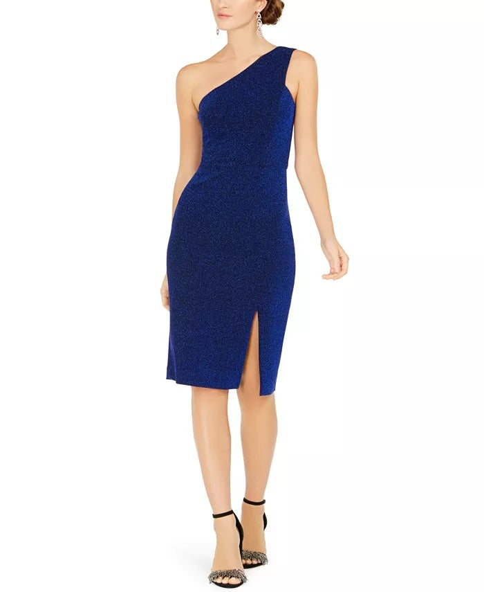 Vince Camuto Women's One Shoulder Glitter Scuba Dress Blue Size 14