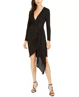 Vince Camuto Women's Faux-Wrap Glitter Dress Black Size 8