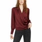 Band Of Gypsies Women's Draped Long-Sleeve Button-Cuff Top Wine Size Extra Large