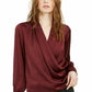 Band Of Gypsies Women's Draped Long-Sleeve Button-Cuff Top Wine Size Extra Large