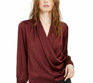 Band Of Gypsies Women's Draped Long-Sleeve Button-Cuff Top Wine Size Extra Large