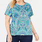 Tommy Hilfiger Women's Plus Size Paisley-Print T-Shirt  Green Size 2X