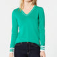 Tommy Hilfiger Women's Long Sleeve V Neck Sweater Green Size 0X