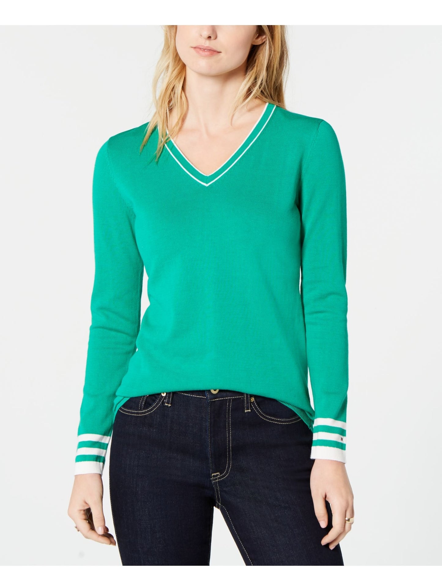 Tommy Hilfiger Women's Long Sleeve V Neck Sweater Green Size 0X
