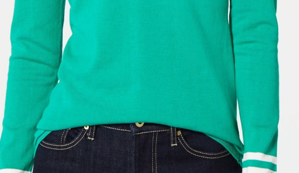 Tommy Hilfiger Women's Long Sleeve V Neck Sweater Green Size 0X
