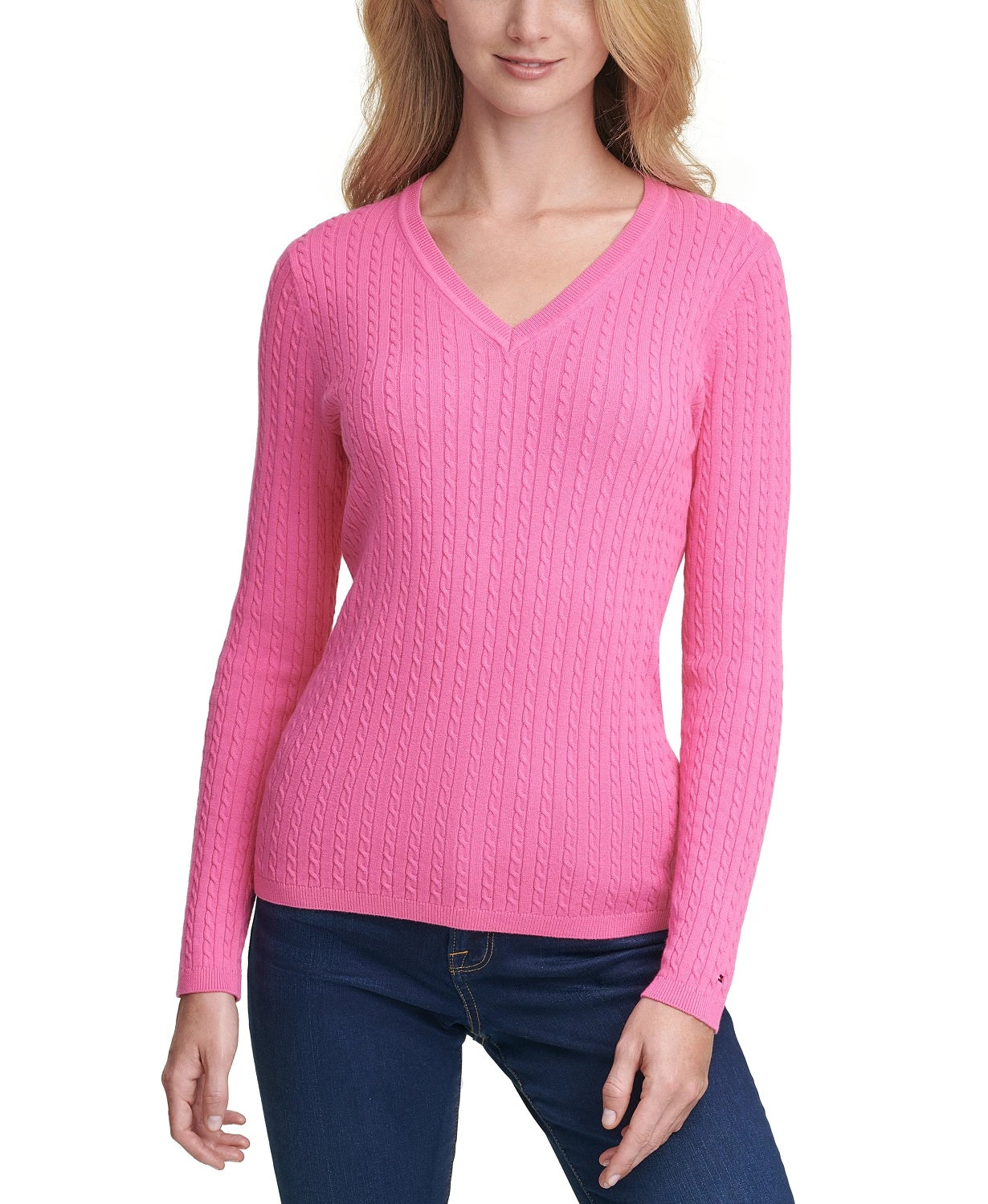 Tommy Hilfiger Women's Plus Cotton V Neck Sweater Pink Size 3X