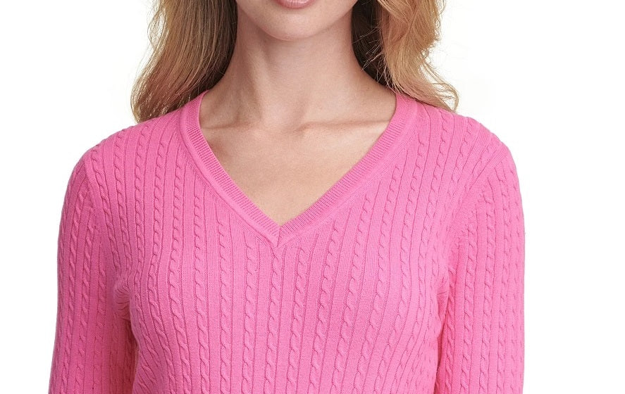 Tommy Hilfiger Women's Plus Cotton V Neck Sweater Pink Size 3X