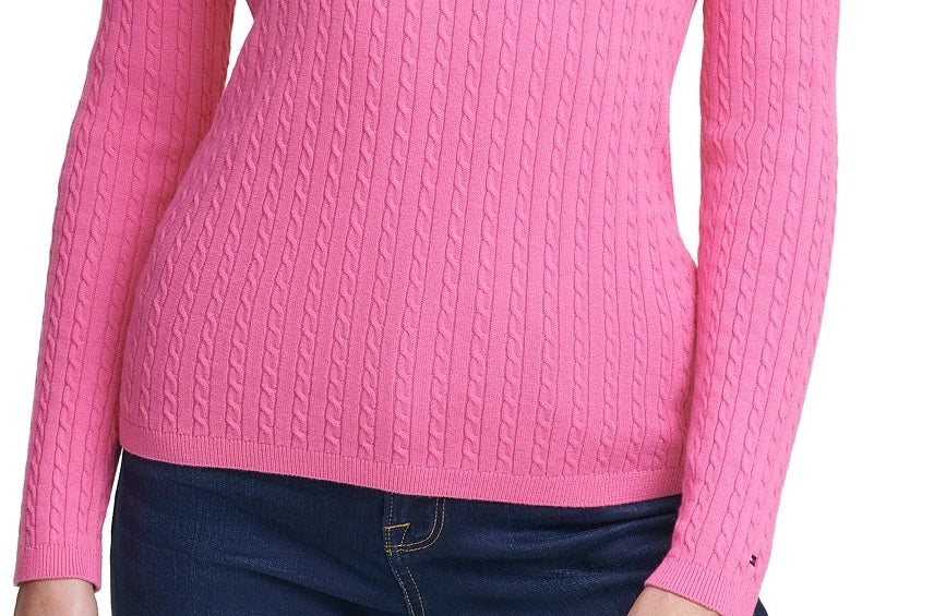 Tommy Hilfiger Women's Plus Cotton V Neck Sweater Pink Size 3X