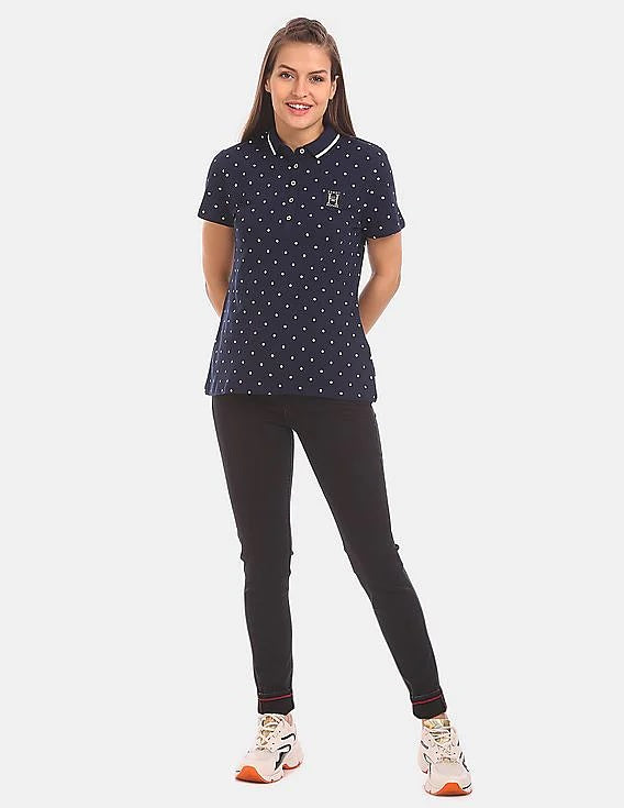 Tommy Hilfiger Women's Plus Dot Print Polo Top Black Size 3X