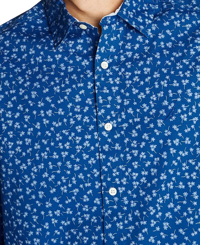 Nautica Men's Blue Sail Classic-Fit Stretch Floral-Print Poplin Shirt Blue Size 2 Extra Large