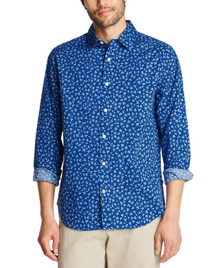 Nautica Men's Blue Sail Classic-Fit Stretch Floral-Print Poplin Shirt  Blue Size Extra Large