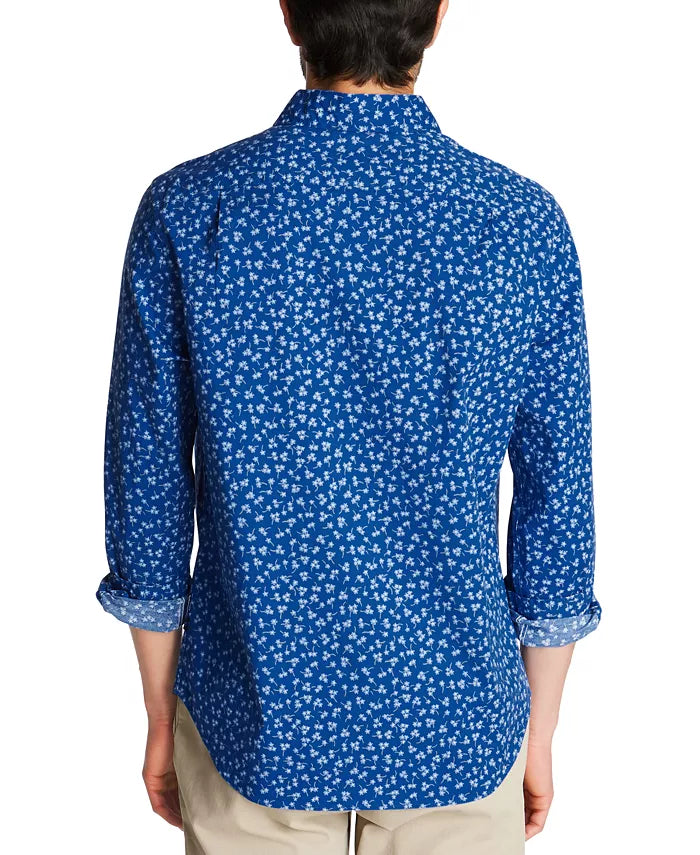 Nautica Men's Blue Sail Classic-Fit Stretch Floral-Print Poplin Shirt  Blue Size Extra Large