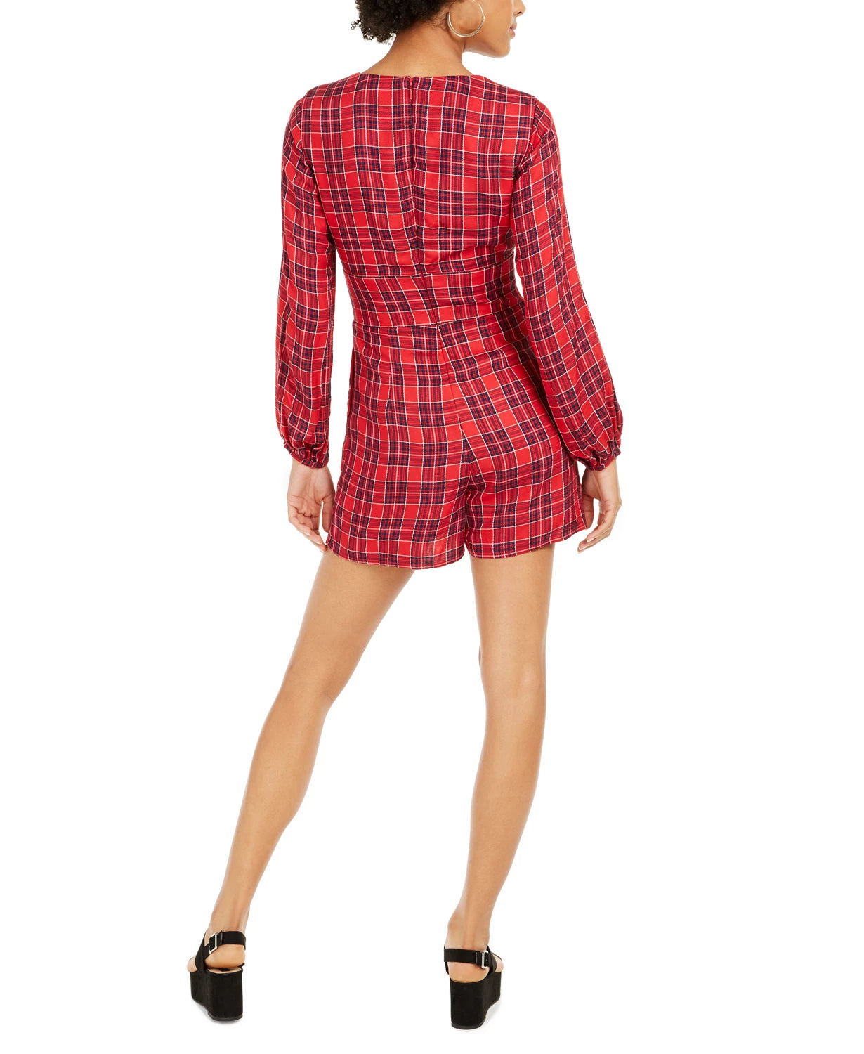 GUESS Women's Dacey Plaid Surplice Neck Romper Dress Red Size 10