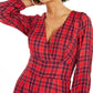 GUESS Women's Dacey Plaid Surplice Neck Romper Dress Red Size 10