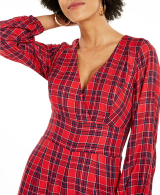 GUESS Women's Dacey Plaid Surplice Neck Romper Dress Red Size 10