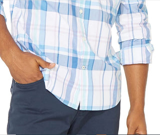 Nautica Men's Blue Sail Plaid Shirt White Size Small