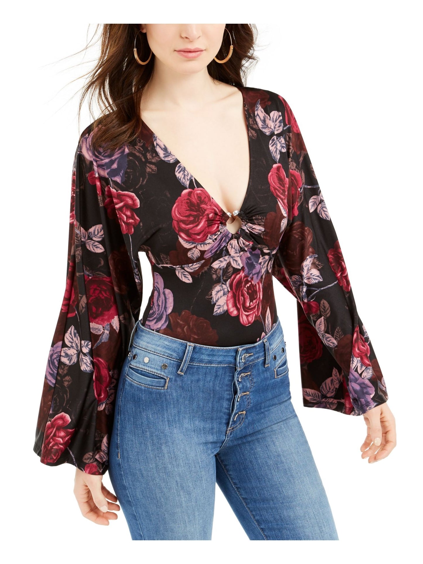 Guess Women's Embellished Floral Bodysuit Black Size X-Large