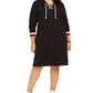 Tommy Hilfiger Women's Plus Size Lace-Up Pullover Dress Black Size 1X
