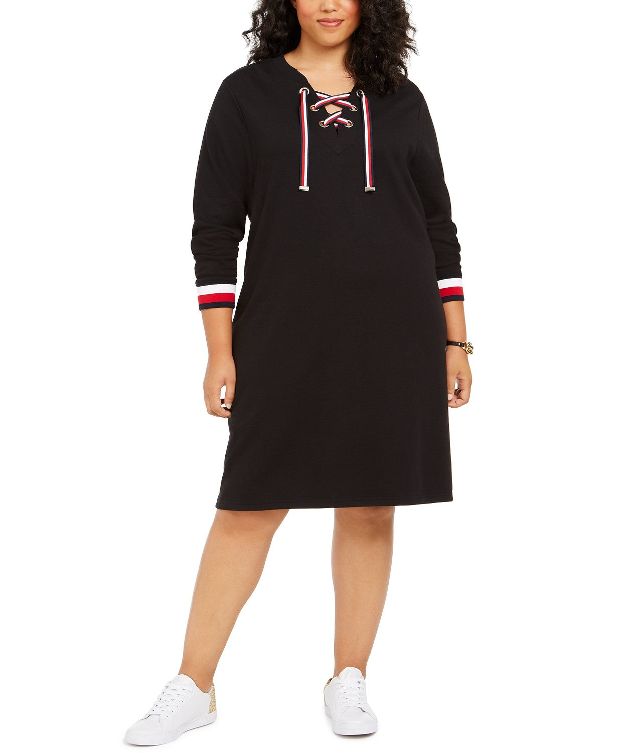 Tommy Hilfiger Women's Plus Size Lace-Up Pullover Dress Black Size 1X