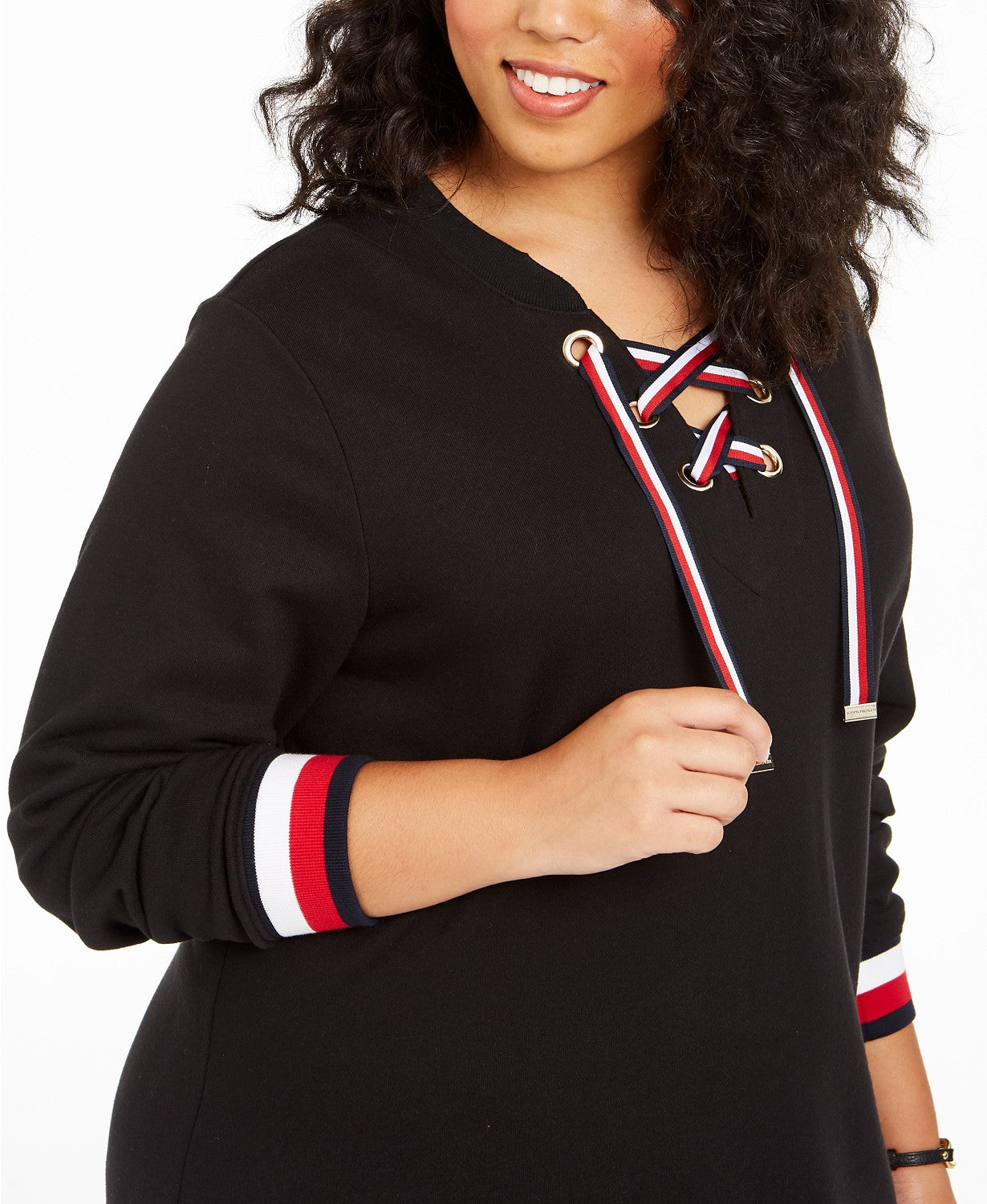 Tommy Hilfiger Women's Plus Size Lace-Up Pullover Dress Black Size 1X