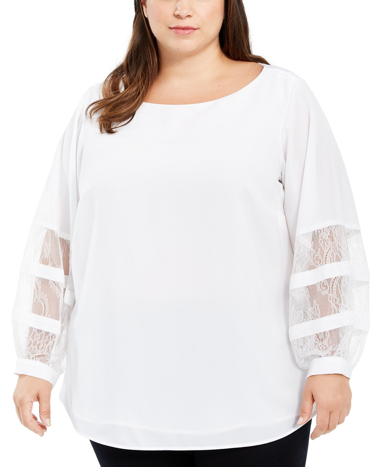 Calvin Klein Women's Plus Size Lace-Sleeve Top White Size 1X