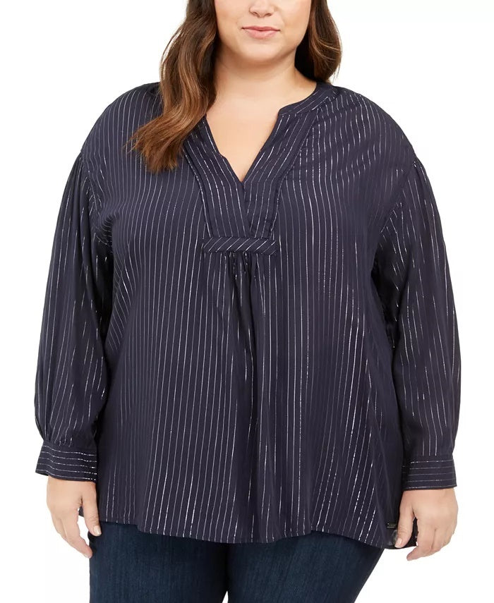 Tommy Hilfiger Women's Plus Size Flash Stripe Top Blue Size 2X