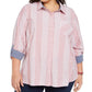 Tommy Hilfiger Women's Plus Size Striped Cotton Shirt Red Size 1X
