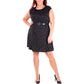 NY Collection Women's Plus Size Printed Belted Fit & Flare Dress Black Size X-Large
