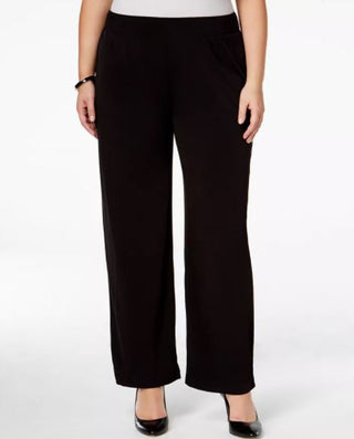 NY Collection Women's Plus Pull On Wide Leg Pants Black Size 2X
