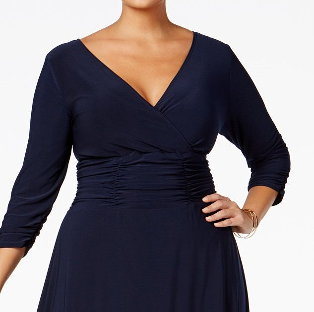NY Collection Women's Plus Size Ruched A-Line Dress Blue Size XXX-Large