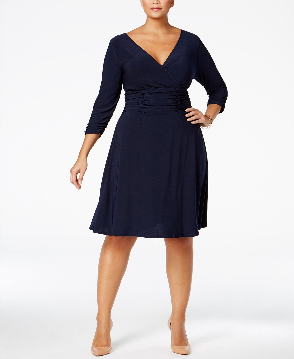 NY Collection Women's Plus Size Ruched A-Line Dress Navy Size 2 Extra Large