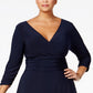 NY Collection Women's Plus Size Ruched A-Line Dress Navy Size 2 Extra Large
