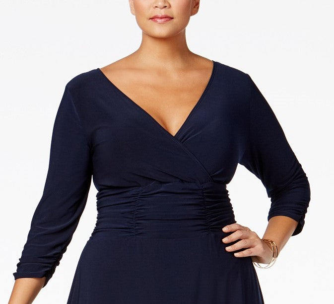NY Collection Women's Plus Size Ruched A-Line Dress Navy Size 2 Extra Large