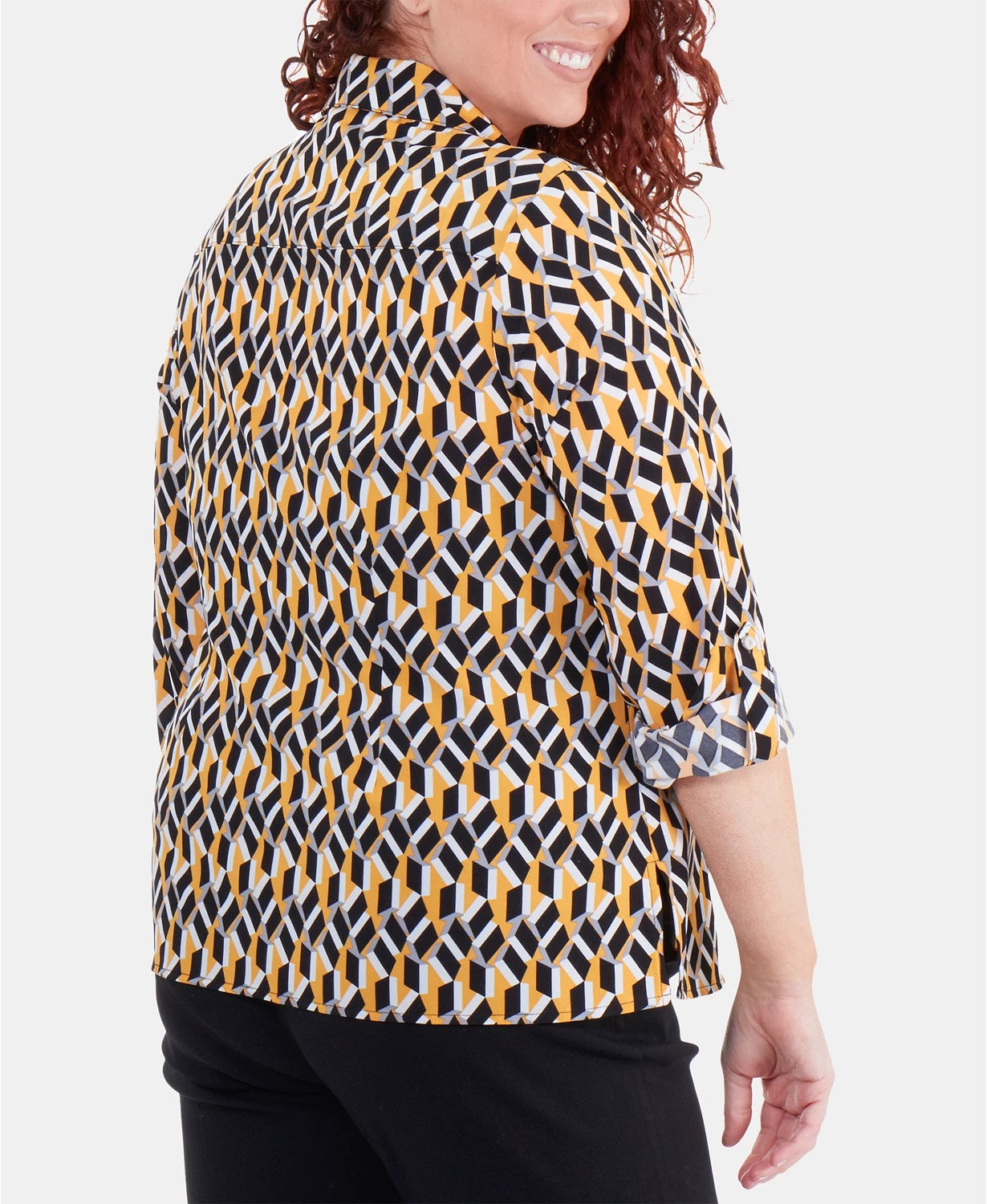 NY Collection Women's Plus Size Printed Utility Shirt Dark Yellow Size 1X