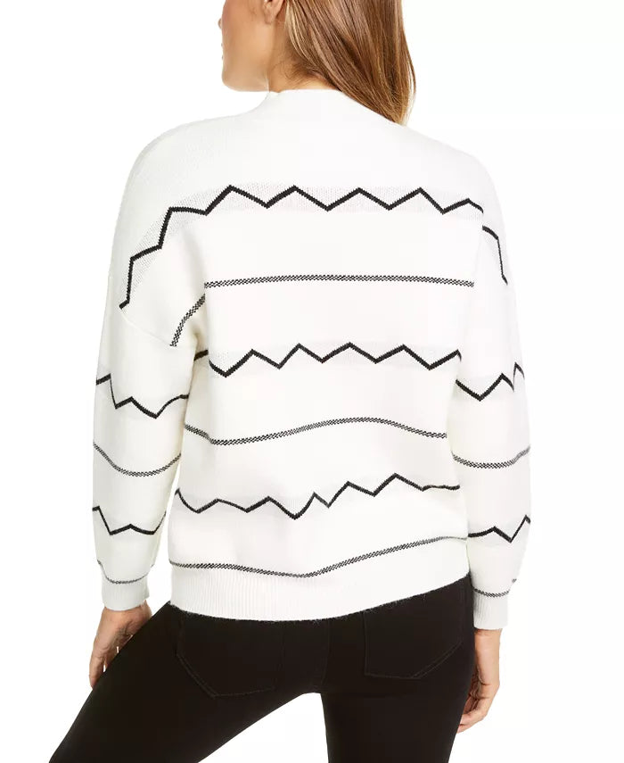 Lost + Wander Women's Zig-Zag Pullover Mockneck Sweater White Size Medium