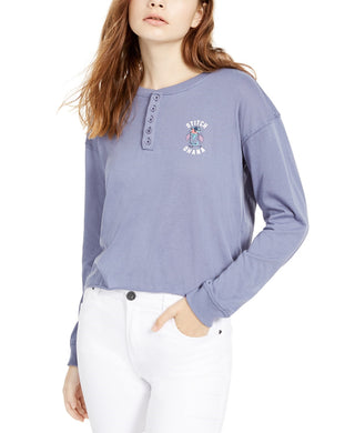 Disney Juniors' Stitch Henley T-Shirt Blue Size X-Small
