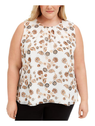 Calvin Klein Women's Plus Size Pleated-Neck Top White Size 3X