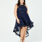 Say Yes To The Prom Women's Trendy Plus Size Embellished High-Low Dress Navy Size 18