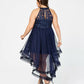 Say Yes To The Prom Women's Trendy Plus Size Embellished High-Low Dress Navy Size 18