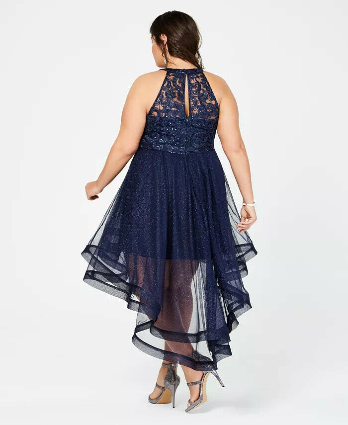 Say Yes To The Prom Women's Trendy Plus Size Embellished High-Low Dress Navy Size 18
