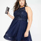 Say Yes To The Prom Women's Trendy Plus Size Embellished High-Low Dress Navy Size 18