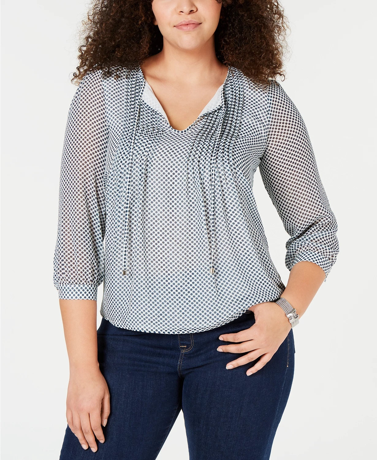 Tommy Hilfiger Women's Plus Size Dot-Print Pintucked Top Bright Green Size 1X